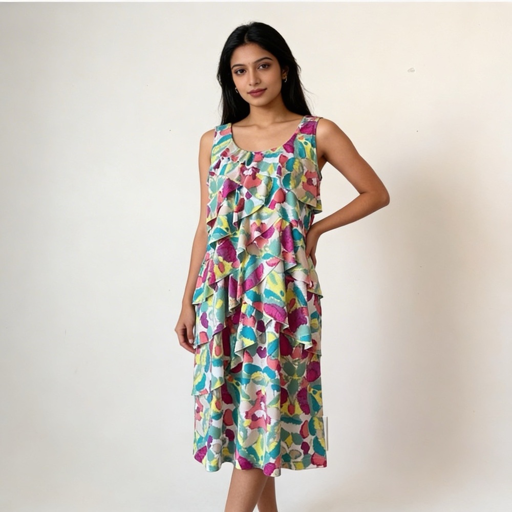 RELATIVITY | Multicolored Ruffle Sleeveless Mini Dress Sz L